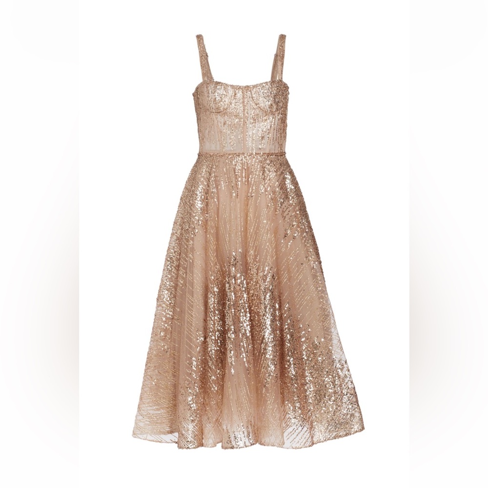 Bronx and Banco Rose Gold Sequin Midi Dress